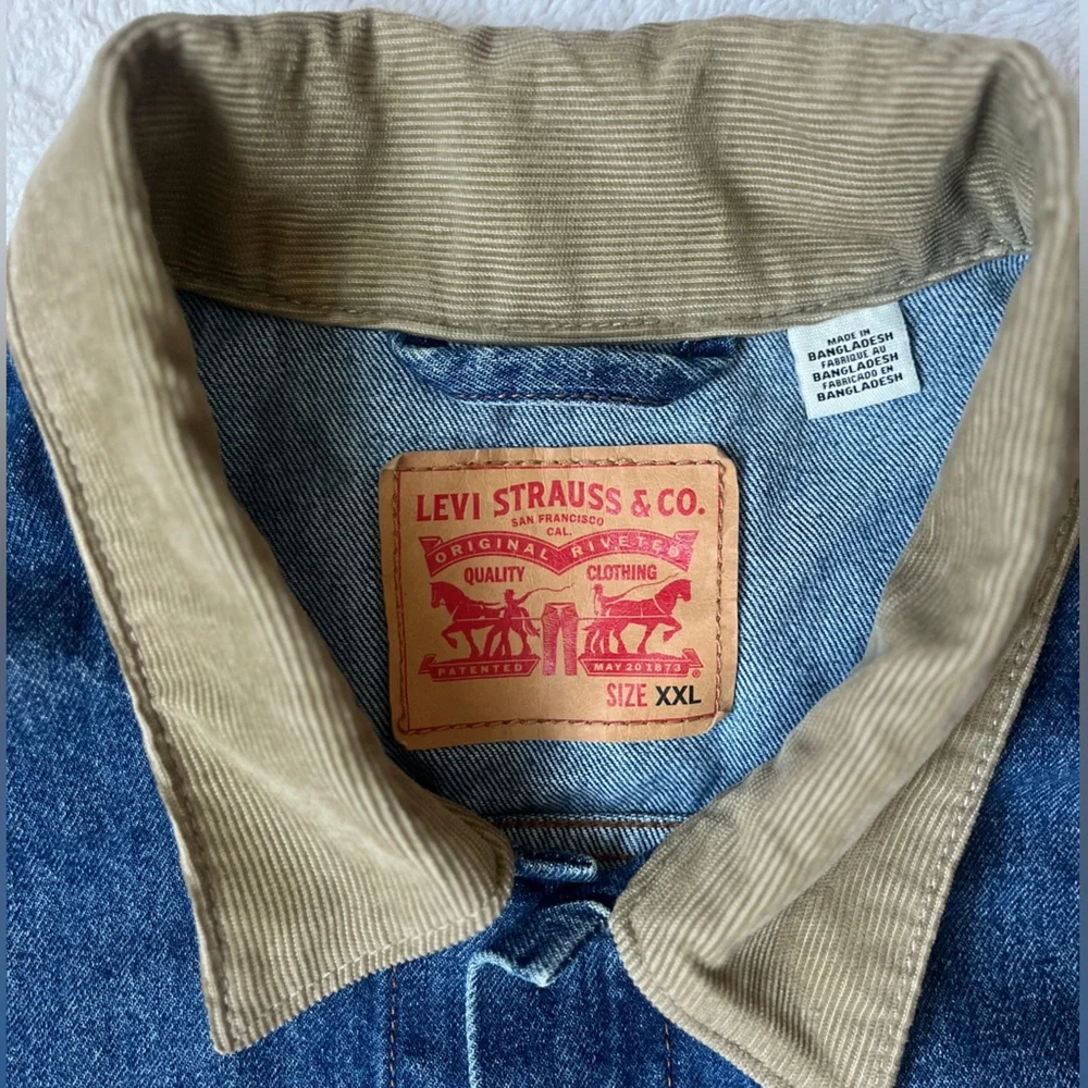 Levi's Denim Jacket with Beige Corduroy Collar Men Size XXL - Picture 5 of 10